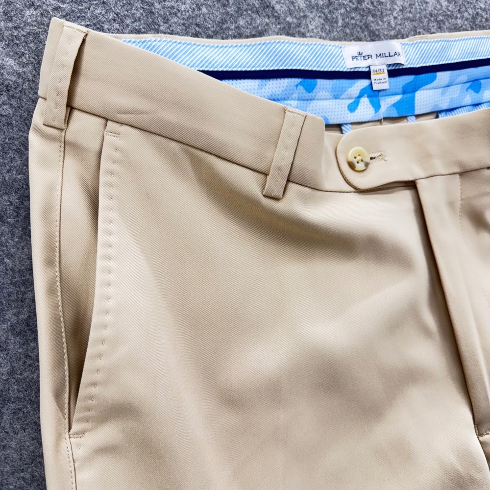 Peter Millar Mens Durham High Drape Performance Khaki Pant 34x28 Flat Front Golf - Picture 6 of 12
